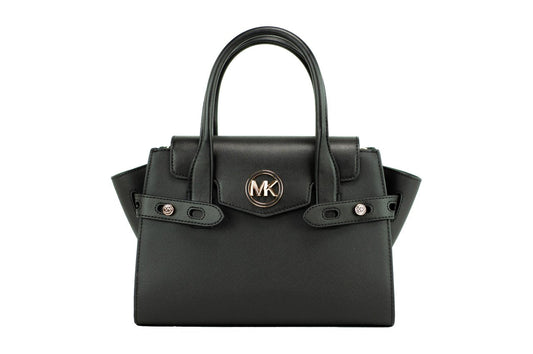 Carmen Medium Black Gold Saffiano Leather Satchel Handbag Purse Bag