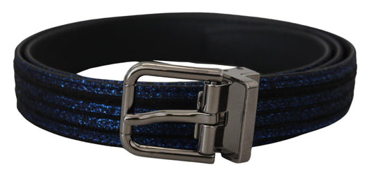 Blue Jacquard Stripe Silver Buckle Belt