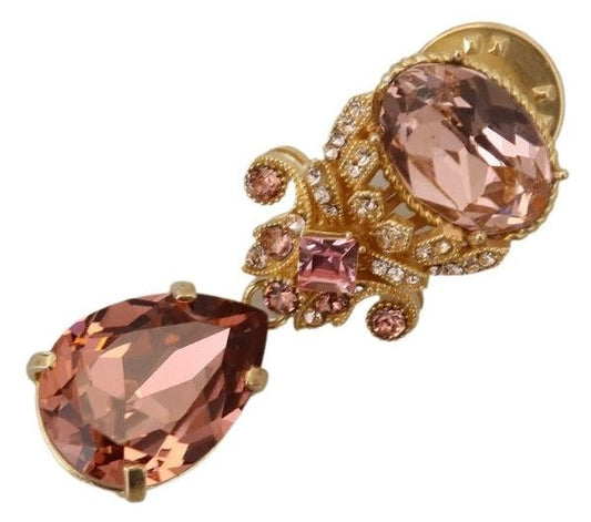 Gold Tone Brass Crystal Jewelry Dangling Pin Brooch