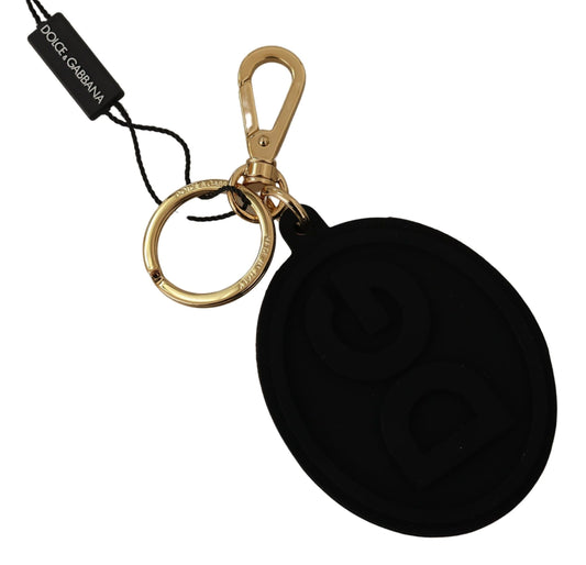 Black Rubber DG Logo Gold Brass Metal Keyring Keychain