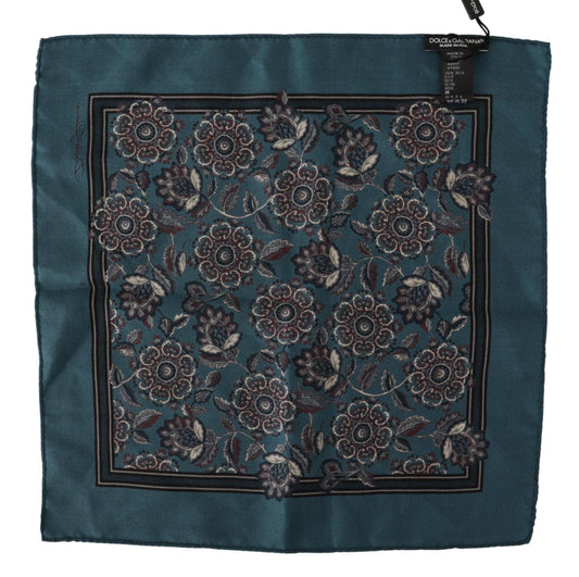Blue Floral Silk Square Handkerchief Scarf