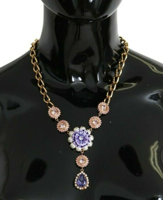 Pink Gold Brass Crystal Purple Pearl Pendants