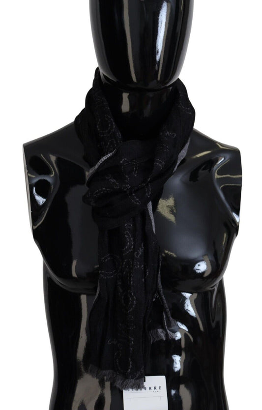 Costume National Black Grey Logo Print Men Neck Wrap Shawl Scarf